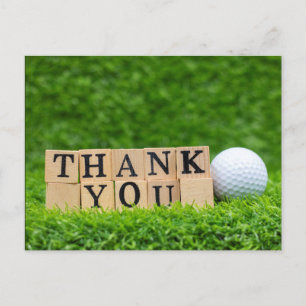 Golf Dank je kaart met bal op groen gras