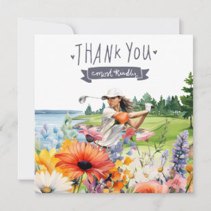 Golf Dank je kaart met bloemen waterverf