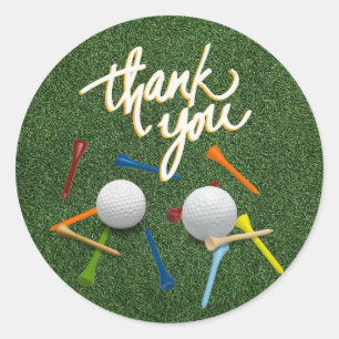 Golf Dank je met golfbal en t - shirts op groen Ronde Sticker