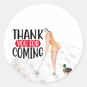 Golf Dank je wel met tekst en vlag Golfer Woman Ronde Sticker