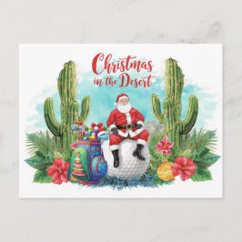 Golf Desert Christmas Cactus Santa Claus Golfer Feestdagenkaart
