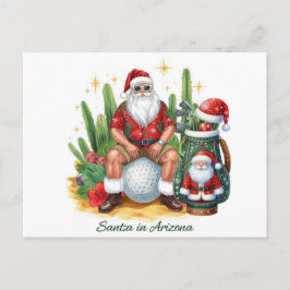 Golf Desert Christmas Cactus Santa Claus Golfer Feestdagenkaart