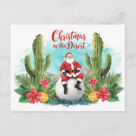 Golf Desert Christmas Cactus Santa Claus Golfer Feestdagenkaart