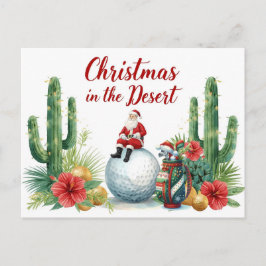 Golf Desert Christmas Cactus Santa Claus Golfer Feestdagenkaart