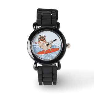 Golf die een gelukkige hond op het surfbord heeft horloge