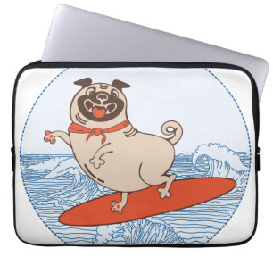 Golf die een gelukkige hond op het surfbord heeft laptop sleeve