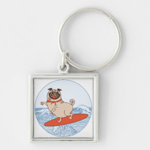 Golf die een gelukkige hond op het surfbord heeft sleutelhanger