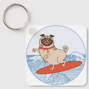 Golf die een gelukkige hond op het surfbord heeft sleutelhanger