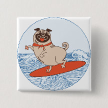 Golf die een gelukkige hond op het surfbord heeft