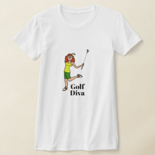 Golf Diva Rood Hoofd Auburn Vrouw Golfer T-shirt