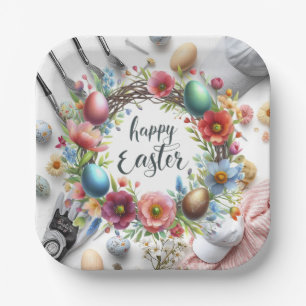 Golf easter eieren ballen en bloem en materiaal papieren bordje