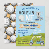 Golf eerste 1e verjaardagsfeestje kaart (Voorkant / Achterkant)