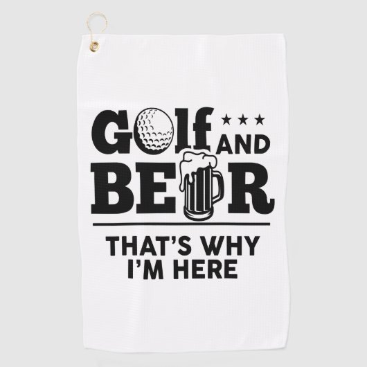 Golf en Beer Daarom ben ik hier Golfhanddoek (Voorkant)