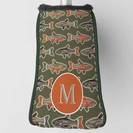 Golf en Gevist Brook Trout Sinaasappel Grijs Groen Golfheadcover (Draai 90)