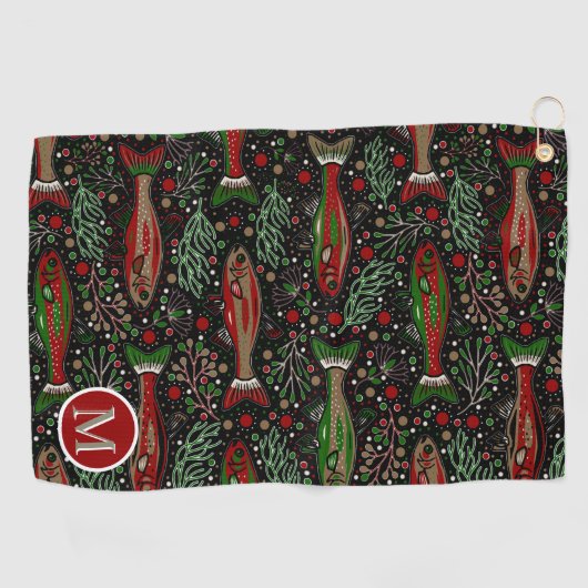 Golf en Geviste Brook Forel Rood Groen Grijs Golfhanddoek (Horizontaal)