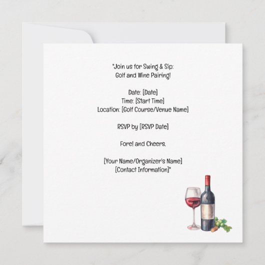 Golf en wijn parkeerplaats feest voor golfer save the date (Achterkant)