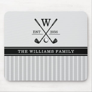 Golf Family Monogram Gray Black White Muismat