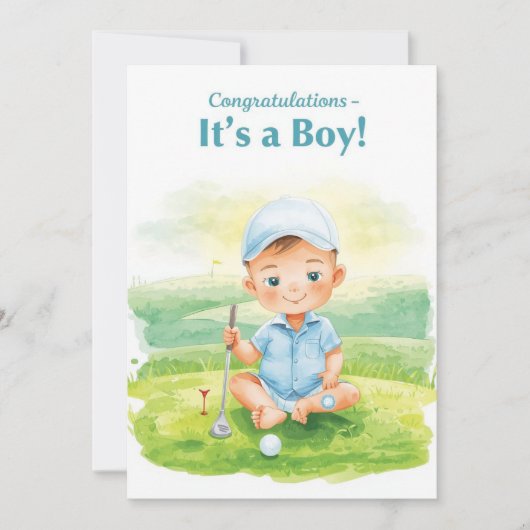 Golf Felicitaties Het is een Jongen Kaart | Baby G (Voorkant)