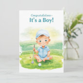Golf Felicitaties Het is een Jongen Kaart | Baby G (Staand voorkant)