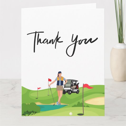 Golf femme carte de remerciements avec voiturette  (Devant)