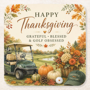 Golf Fijne Thanksgiving met herfstgolfen Vierkante Kartonnen Onderzetter