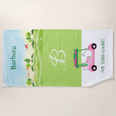 Golf Fun Course Winkelwagen Monogram Naam Strandlaken (Voorkant)