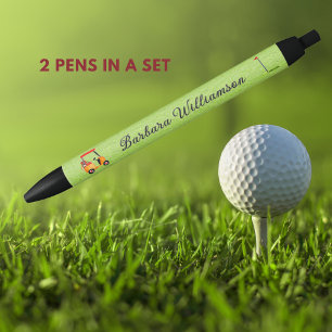 Golf Gal Winkelwagen Clubs Vlag Gepersonaliseerde Zwarte Inkt Pen