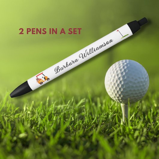 Golf Gal Winkelwagen Clubs Vlag Gepersonaliseerde Zwarte Inkt Pen