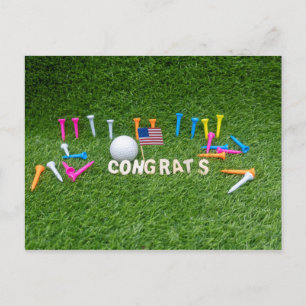 Golf Gefeliciteerd met de vlag van Amerika op groe Briefkaart