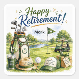 Golf Gelukkig met pensioen met tas en karretje Vierkante Sticker