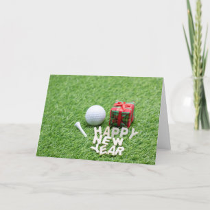 Golf Gelukkig Nieuwjaar met golfbal en cadeau Feestdagen Kaart