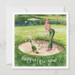 Golf Gelukkig Nieuwjaar vanuit Bunker van vrouweli Feestdagenkaart