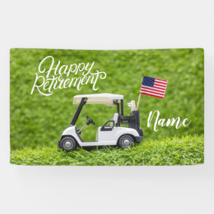 Golf gelukkig pensioen met vlag van Amerika Spandoek
