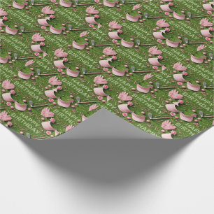 Golf Gelukkig Verjaardag met golfspullen op groen Cadeaupapier