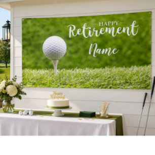 Golf gelukkige pensionering met golfbal op green spandoek