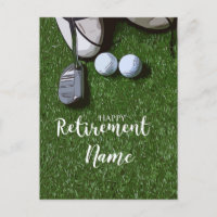 Golf-gelukkige pensionering met golfbal op groen
