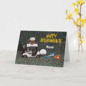 Golf-gelukkige pensionering met naam bierkart golf kaart (Gele Bloem)