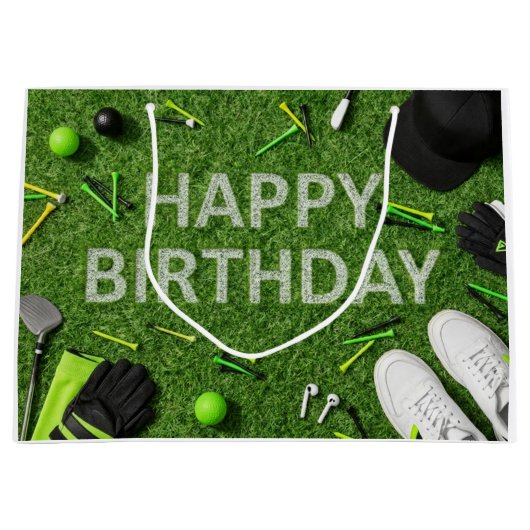 Golf Gelukkige Verjaardag op Groen Grote Cadeautas (Voorkant)