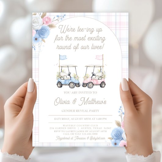 Golf Gender Reveal Invitation - Golf Carts Kaart