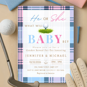 Golf Gender Reveal Par-T-shirt Party Invitation Kaart