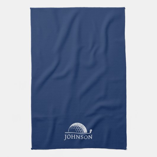 Golf gepersonaliseerde naam marine blauw theedoek (Verticaal)