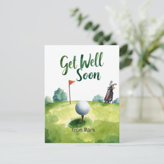 Golf Get Well Soon Kaart – Waterverf Golfbaan (Staand voorkant)