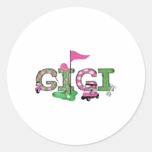 Golf Gigi roze gat in een golf 1e verjaardag meisj Ronde Sticker