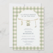 Golf Gingham Saliegroen Babyfeestje Kaart (Voorkant)