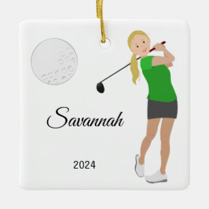 Golf Girl Blonde Hair Keramisch Ornament