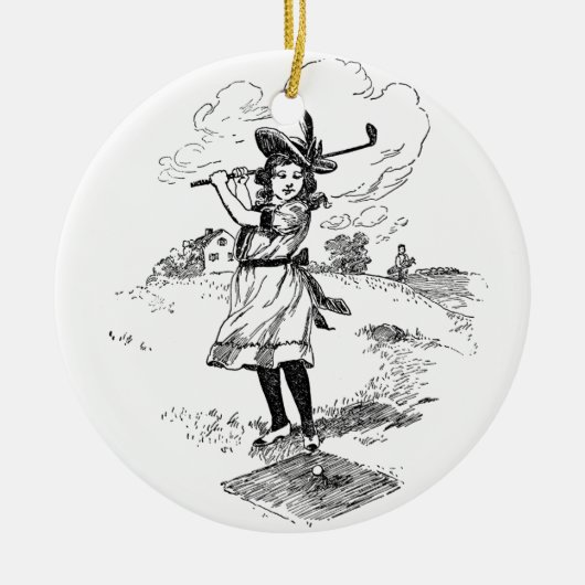 Golf Girl Golfing  kunst Keramisch Ornament (Voorkant)