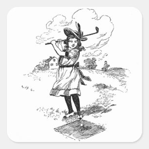 Golf Girl Golfing kunst Vierkante Sticker