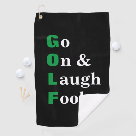 Golf Go On Laugh Fool Zwart Grappig Golfhanddoek (Insitu)