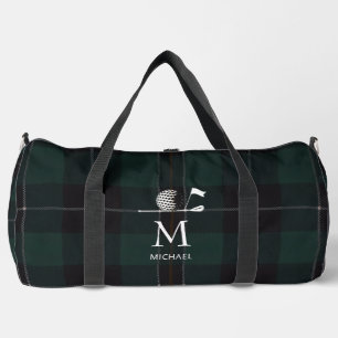 Golf Golfer Cadeau Elegant Plaid Monogram Op Maat Plunjezak