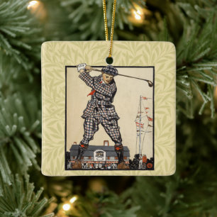 Golf Golfer Vintage Antiek Golfen Keramisch Ornament
